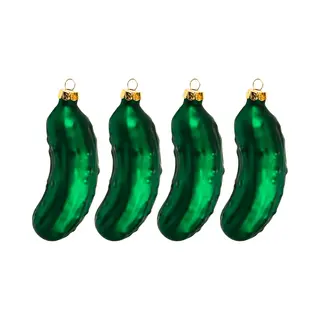 Hi Kersthangers - Augurken - 4x Stuks - Glas - 9 Cm - Kerstboomversiering - Kerstornamenten