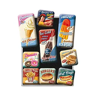 Nostalgic-Art Retro Kühlschrank-Magnete, American Diner – Geschenk-Idee Für Diner-Fans, Magnetset Für Magnettafel, Vintage-Design, 9 Stück