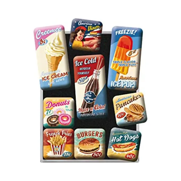 Nostalgic-Art Retro Kühlschrank-Magnete, American Diner – Geschenk-Idee Für Diner-Fans, Magnetset Für Magnettafel, Vintage-Design, 9 Stück thumbnail