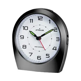 Atrium A620-7 Radiogestuurde Wekker, Analoog Kwartsuurwerk, Zonder Tikken, Klassiek Design, Mat Zwart