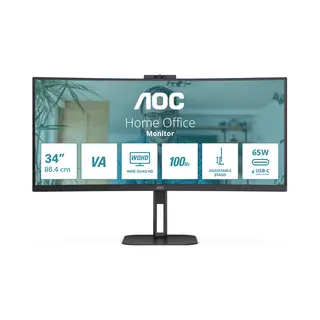 Aoc V5 CU34V5CW Computerbildschirm 86,4 cm (34") 3440 x 1440 Pixel Wide Quad Hd Led Schwarz