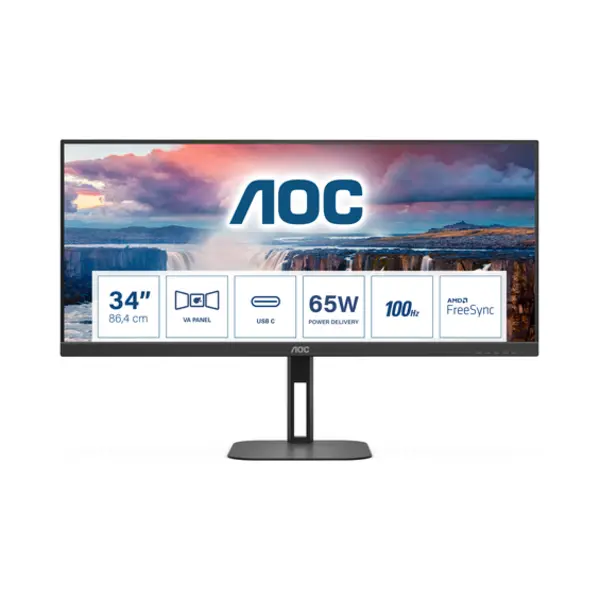 Aoc V5 U34V5C/Bk Computerbildschirm 86,4 cm (34") 3440 x 1440 Pixel UltraWide Quad Hd Lcd Schwarz thumbnail