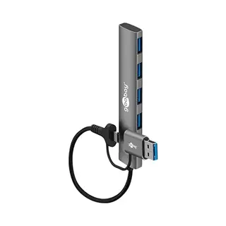 Goobay Usb C Hub 5 Gbps - 2 In 1 Aluminium Usb 3.2 - Usb-C Male/Usb-A Male (Usb 3.2) > 4x Usb-A (Usb 3.2) / Usb C Splitter Compatible With