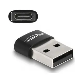 DeLOCK Usb 2.0 Adapter Usb Typ-A Stecker zu Usb Type-C Buchse schwarz