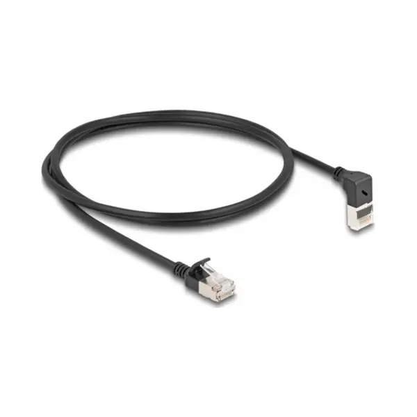 DeLOCK RJ45 Netzwerkkabel Cat.6A S/Ftp Slim 90° oben gewinkelt / gerade 1 m schwarz thumbnail