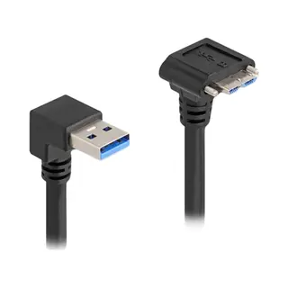 DeLOCK Usb 5 Gbps Kabel Usb Typ-A Stecker 90° nach unten gewinkelt zu Usb Micro-B Stecker mit Schraubenabstand 18 mm 90° nach unten gewinkelt 1 m schwarz