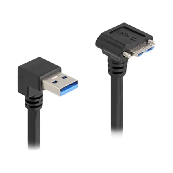 DeLOCK Usb 5 Gbps Kabel Usb Typ-A Stecker 90° nach unten gewinkelt zu Usb Micro-B Stecker mit Schraubenabstand 18 mm 90° nach unten gewinkelt 1 m schwarz thumbnail