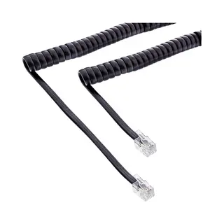 InLine Spiralkabel, RJ10 Stecker / Stecker, schwarz, 1:1 belegt, max. 2m
