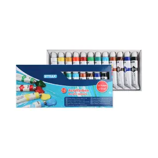 Stylex 28651 Acrylfarbe 12 ml Schwarz, Blau, Braun, Grün, Orange, Rot, Weiß, Gelb Tube