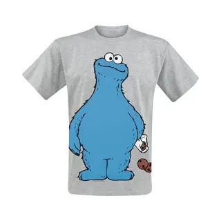 Sesame Street T-shirt - Cookie Monster - Cookie Thief - S Tot 5XL - Voor Mannen - Grijs Gemêleerd