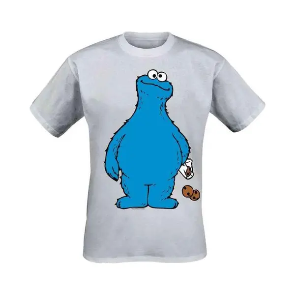Sesame Street T-shirt - Cookie Monster - Cookie Thief - S Tot 5XL - Voor Mannen - Grijs Gemêleerd thumbnail