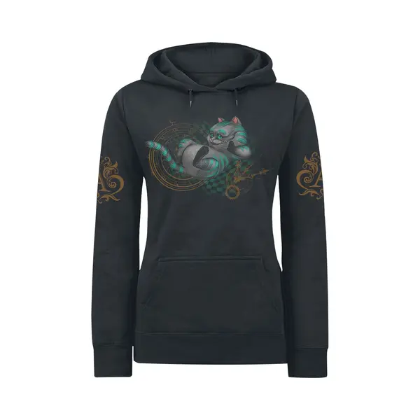 Alice In Wonderland Cheshire Cat - About Time Hoodie Black thumbnail