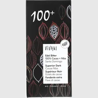 Vivani - Edel Bitter 100% Cacao + Nibs Chocolade Santo Domingo - 80 G - 10 Stuks
