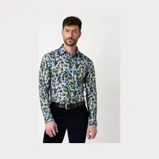 Desoto Herren Hemd Blau Geblümt