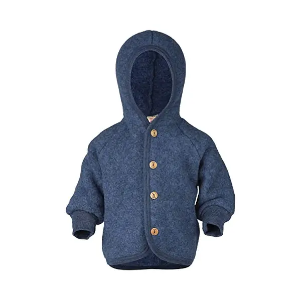 Engel Baby Jacke Mit Kapuze Wollfleece, 86-92/86/92, Blau Melange thumbnail