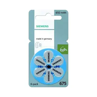 Blister Met 6 Stuks - Siemens 675MF Hg 0% Gehoorapparaat Batterijen 650mAh 1, 45V