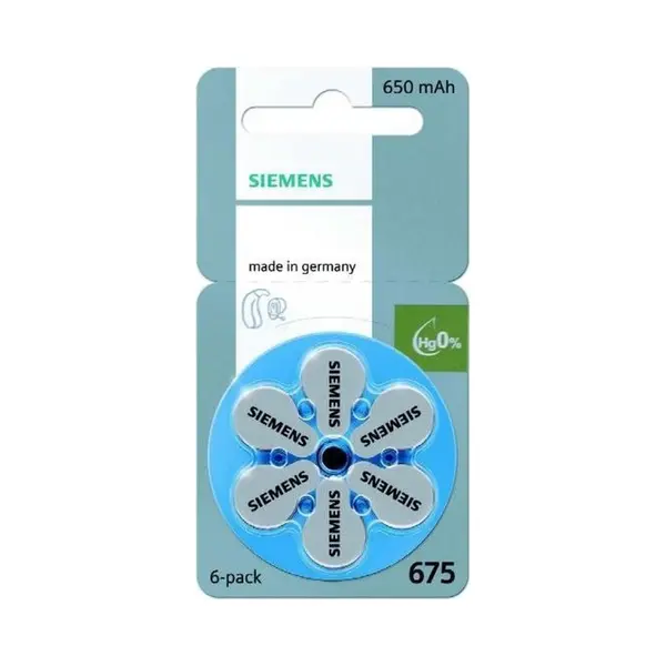 Blister Met 6 Stuks - Siemens 675MF Hg 0% Gehoorapparaat Batterijen 650mAh 1, 45V thumbnail