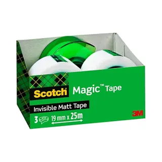 Scotch Magic Unsichtbares Klebeband, 3 Rollen, 19 Mm X 25 M + 1 Handabroller Gratis Grün - Unsichtbares Klebeband Für Allgemeine Zwecke Zur