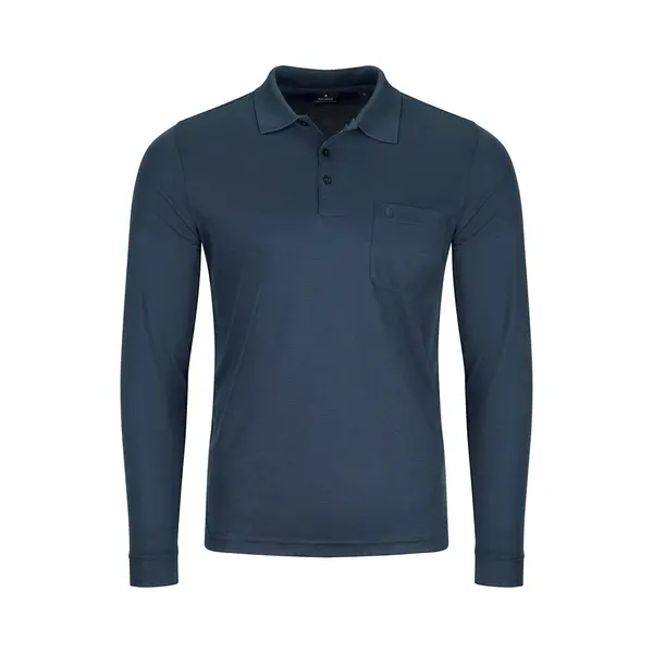 Ragman Poloshirt Lange Mouw Donkerblauw, Effen thumbnail