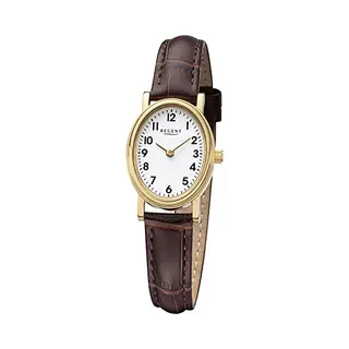 Regent Damen Armbanduhr Aus Edelstahl Und Leder In Der Farbe Gold-Braun 28mm X 32mm, Wasserdichtigkeit, 3Bar, 12100772