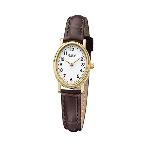 Regent Damen Armbanduhr Aus Edelstahl Und Leder In Der Farbe Gold-Braun 28mm X 32mm, Wasserdichtigkeit, 3Bar, 12100772 thumbnail