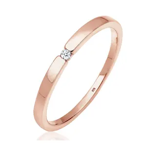 Elli Premium - Ring - Dames Verlovingsring Klassiek Met Diamant (0.015 Ct.) In 925 Sterling Zilver Verguld - Dames
