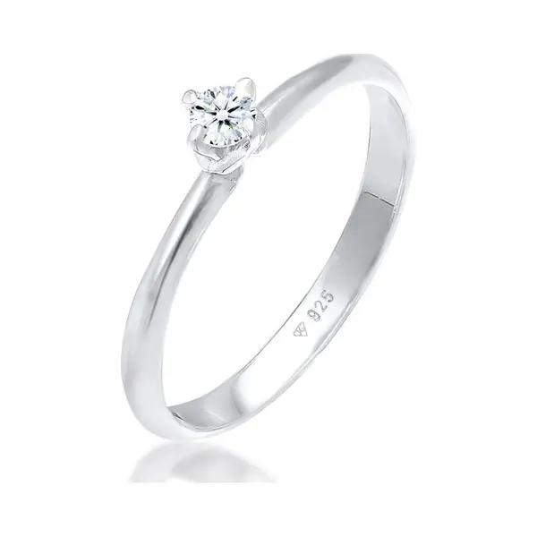 Elli Premium - Ring - Dames Solitaire Ring Filigraan Klassiek Met Diamant (0.11 Ct.) In 925 Sterling Zilver - Dames thumbnail
