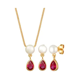 Elli Premium Sieraden Set Goud / Rood / Parelwit