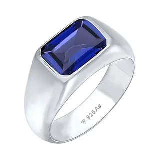 Elli Premium - Ring - Zegelring Dames Grof Saffierblauw 925 Sterling Zilver Avondkleding - Dames