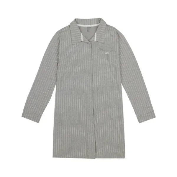 By Louise Dames Pyjama Nachthemd Lange Mouw Grijs Gestreept - Maat M thumbnail