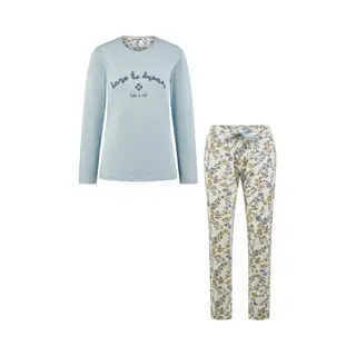 By Louise Dames Pyjama Set Lang Bloemen Print Lichtblauw - Maat L