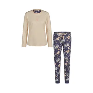 By Louise Dames Pyjama Set Jersey Katoen Gebloemd Oranje Blauw - Maat S
