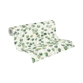 Subtiele Kleine Balderen Op Tak Behang | Modern - Groen Wit - A.S. Création Greenery