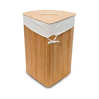 Relaxdays 4052025046798 laundry basket 60 L Corner Bamboo, Cotton Light brown, White