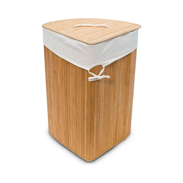 Relaxdays 4052025046798 laundry basket 60 L Corner Bamboo, Cotton Light brown, White thumbnail