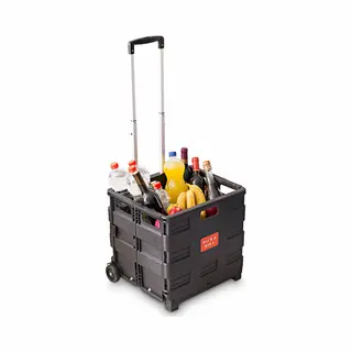 Relaxdays - Heavy Duty Foldable Shopping Trolley, 35 Kg, Wheeled Crate, 39 X 42 X 37 Cm, Aluminium And Plastic, Black
