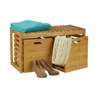 Halbankje Met Opbergruimte - Bamboe - 2 Vakken - 44, 5x80x40 Cm
