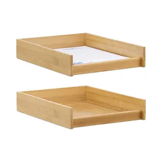 Relaxdays 2 X Dokumentenablage Holz, Din A4 Papierfach, Büro, Schreibtisch, Flach, Briefablage Bambus, Bxt, 25x33 Cm, Natur