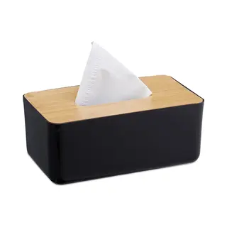 Relaxdays - Taschentuchbox, Nachfüllbar, Badezimmer, Tücherbox, Bambus-deckel, Kunststoff, Hbt, 10x23x13 Cm, Schwarz/natur