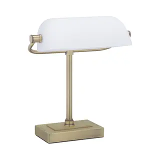 Relaxdays Bankierlamp Kantelbaar Glas Met Metalen Voet E14 Retro Bureaulamp Wit/messing 33 X 26 X 20 Cm