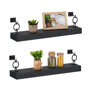 Relaxdays 10044758 Schwimmendes Regal Wandmontiert Eisen, Mdf Schwarz