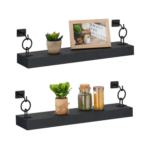 Relaxdays 10044758 Schwimmendes Regal Wandmontiert Eisen, Mdf Schwarz thumbnail