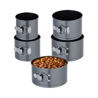 Relaxdays Springform Set 5-teilig, Ø 12, 14, 16, 18, 20 Cm, Stahl, Antihaftbeschichtung, Runde Backformen, Anthrazit