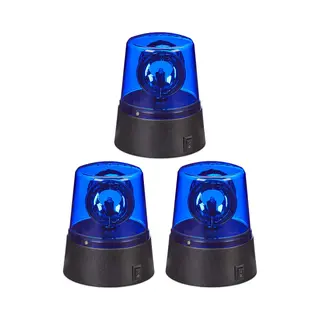 Relaxdays Led Blaulicht, 3er Set, Rundumleuchte Mit Drehendem Reflektor, Partylicht, Geburtstag, Batteriebetrieben, Blau