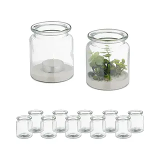 Relaxdays - Windlicht, 12er Set, Aus Glas, Innen & Außen, Hxd, 9, 5 X 8 Cm, Runde Teelichthalter, Hochzeit, Transparent