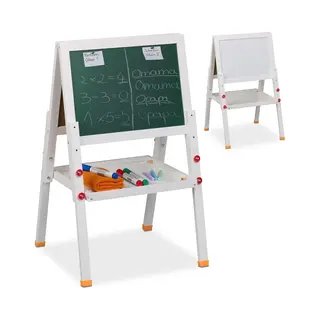 Relaxdays Kinderstandtafel, Beidseitig Magnetisch, Höhenverstellbar, Hbt 77x39x44, 5 Cm, Whiteboard & Kreidetafel, Weiß