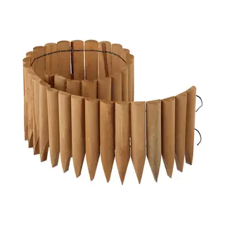 Relaxdays Rasenkante Holz, Beetbegrenzung, Hbt, 20x120x2 Cm, Flexibler Steckzaun, Umrandung Für Beet Oder Rasen, Natur