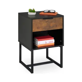 Relaxdays Industrial Bedside Table Nachttisch 1 Schublade(n) Schwarz, Braun