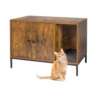 Relaxdays Katzenschrank Für Katzentoilette, Mit Katzenklomatte, Mit Eingang, Hbt, 55x80x50 Cm, Katzenhaus, Braun/schwarz