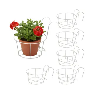 Relaxdays Hangende Bloempotten, 6 Stuks, H X B X D, 21 X 20 X 26 Cm, Roestvrij, Balkon, Hangende Pot, Ijzer, Wit